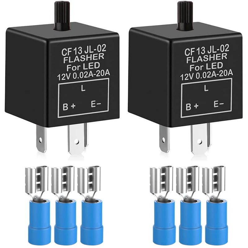 Gebildet 2 pieces 12V 3 Pin Electronic LED Flasher Relay 0.1W-150W c/m Motorcycle Turn Signal Adjustable Flasher CF-13KT, comes with 6pcs Terminals - Image 1
